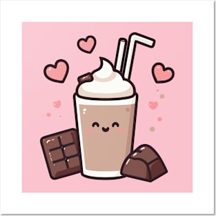 Kawaii Chocolate Milkshake with Chocolate and Hearts | Cute Kawaii Food Art Posters and Art